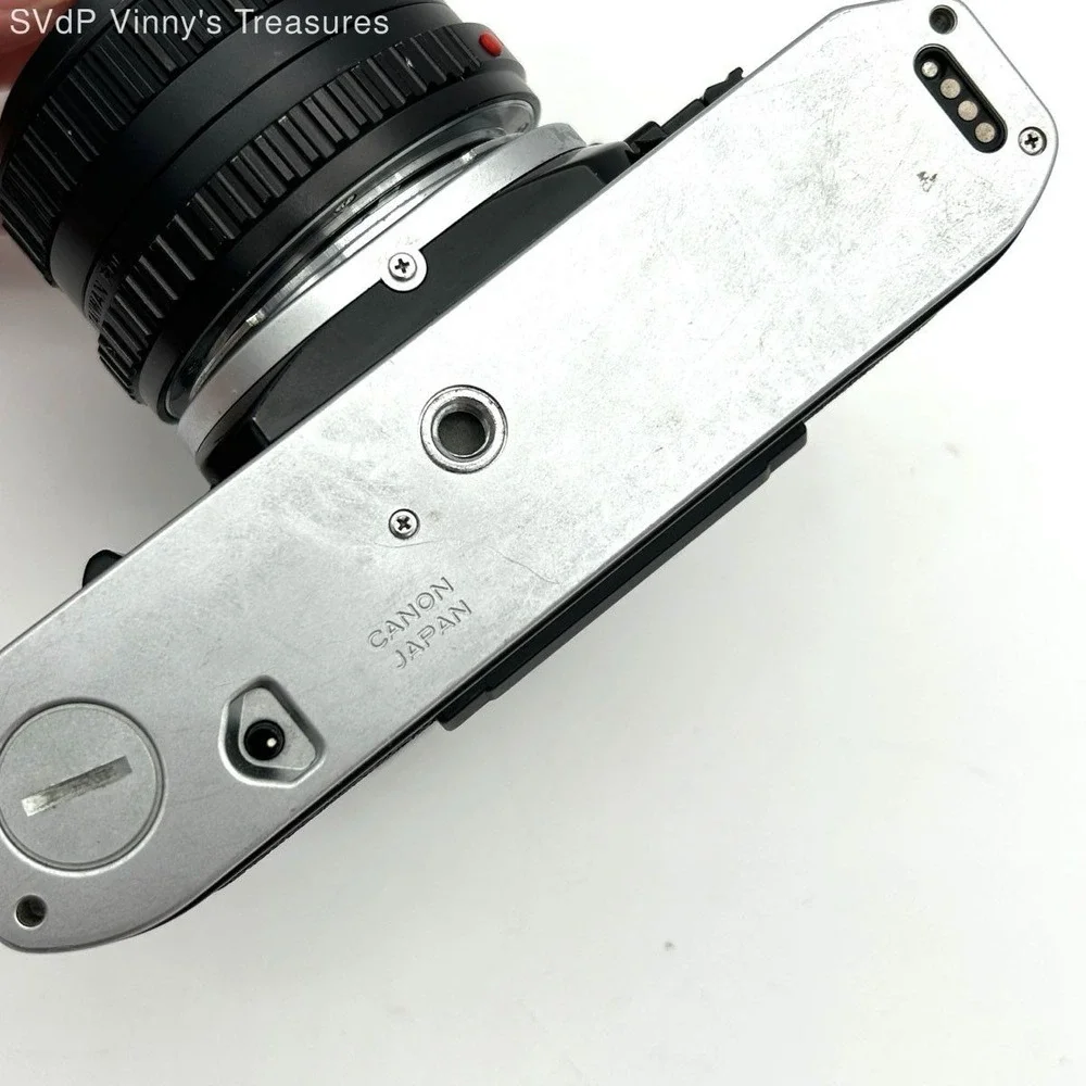 VTG Canon AE-1 Program 35mm SLR Film Camera MC Cosmicar 28mm f/2.8 Lens Untested